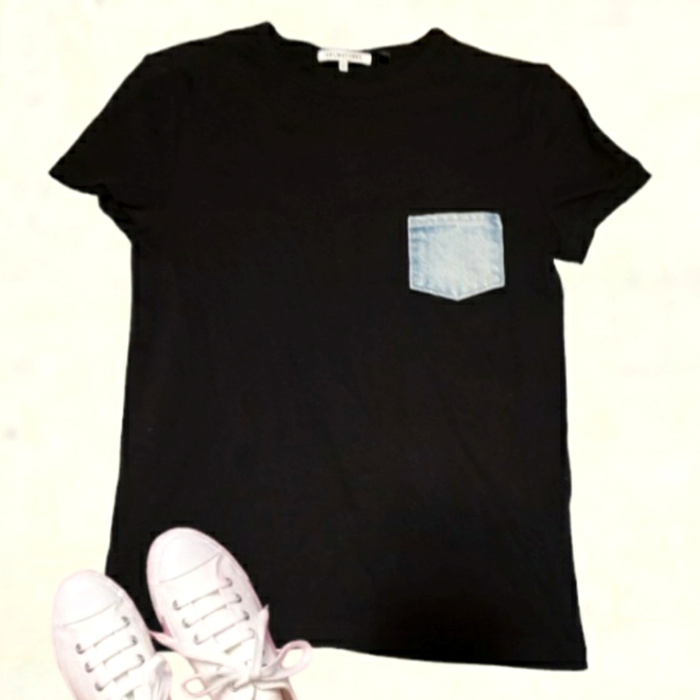 Helmut Lang Denim Pocket Black Tee T-Shirt Top Size Large